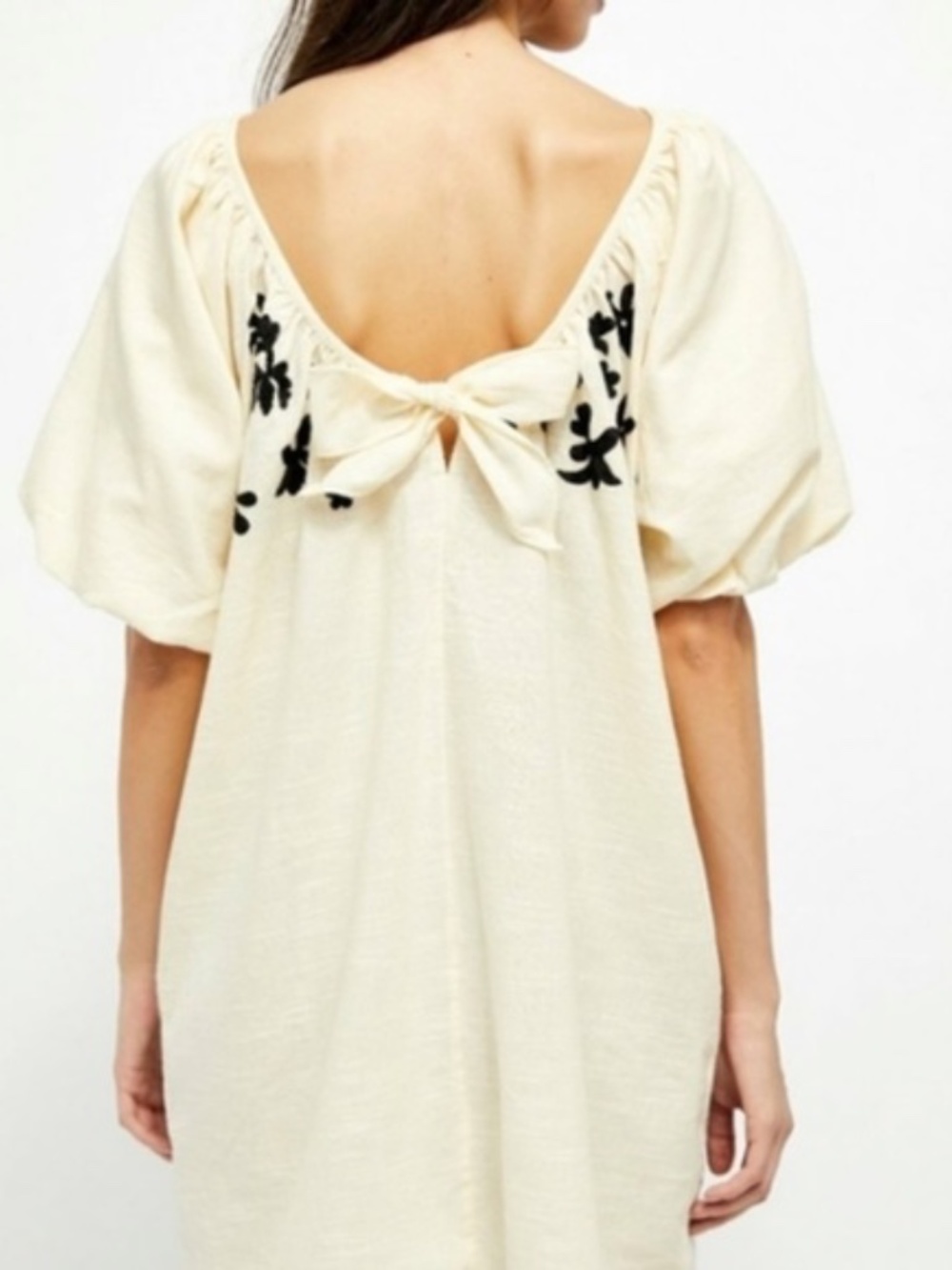 Free People Fiona Puff Sleeve & Black Embroidery Dress - size small - Picture 4 of 6